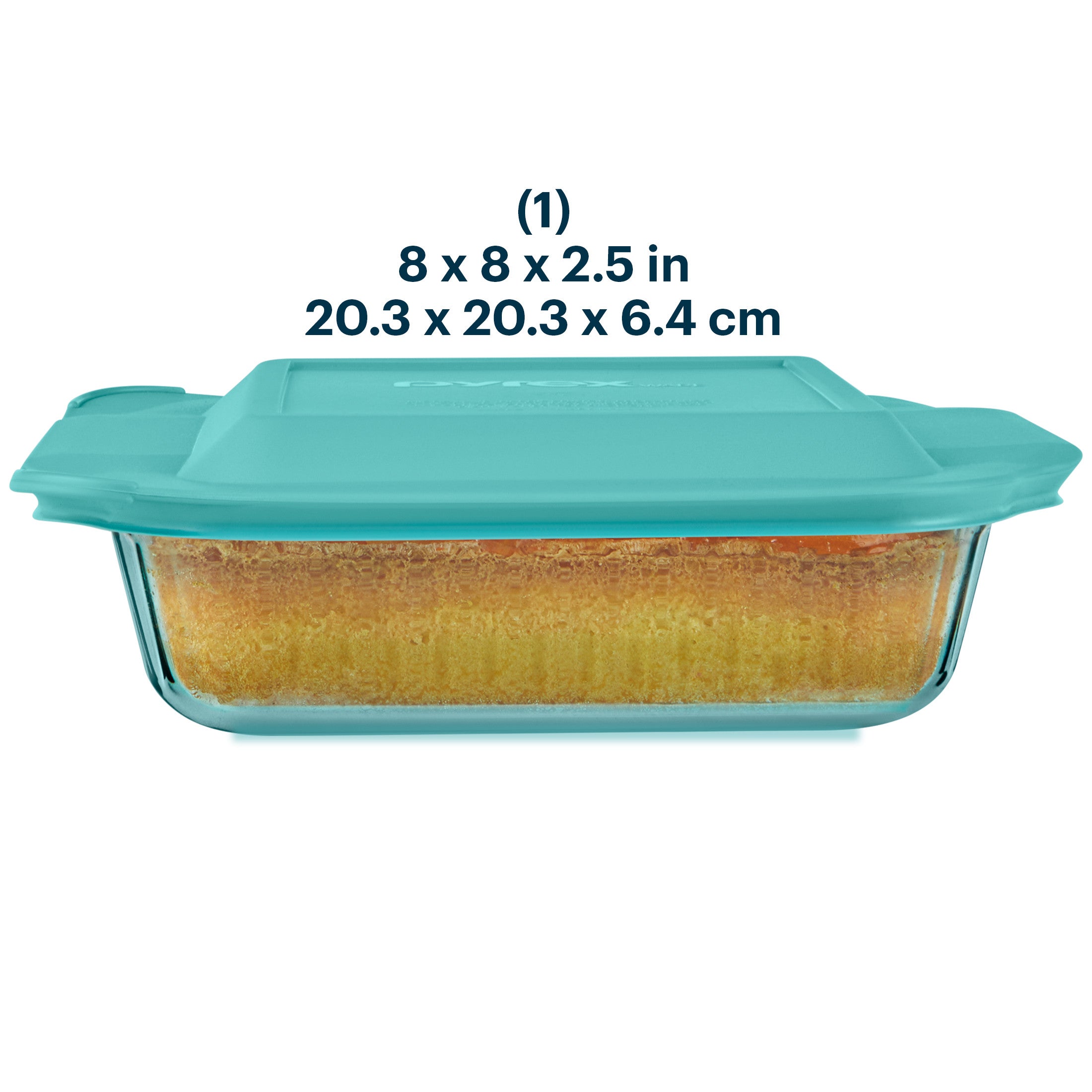 Pyrex® Sculpted Tinted Glass 8 Square Baking Dish with Lid. Aqua - Image 2
