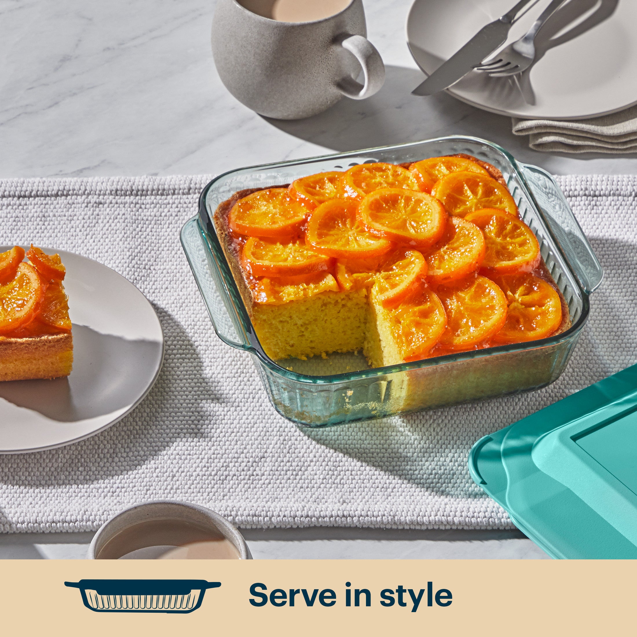 Pyrex? Sculpted Tinted Glass 8 Square Baking Dish with Lid. Aqua - Image 5