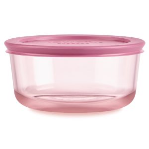 Pyrex? Simply Store? Tinted Glass 4-cup Round Storage Container with Lid. Pink