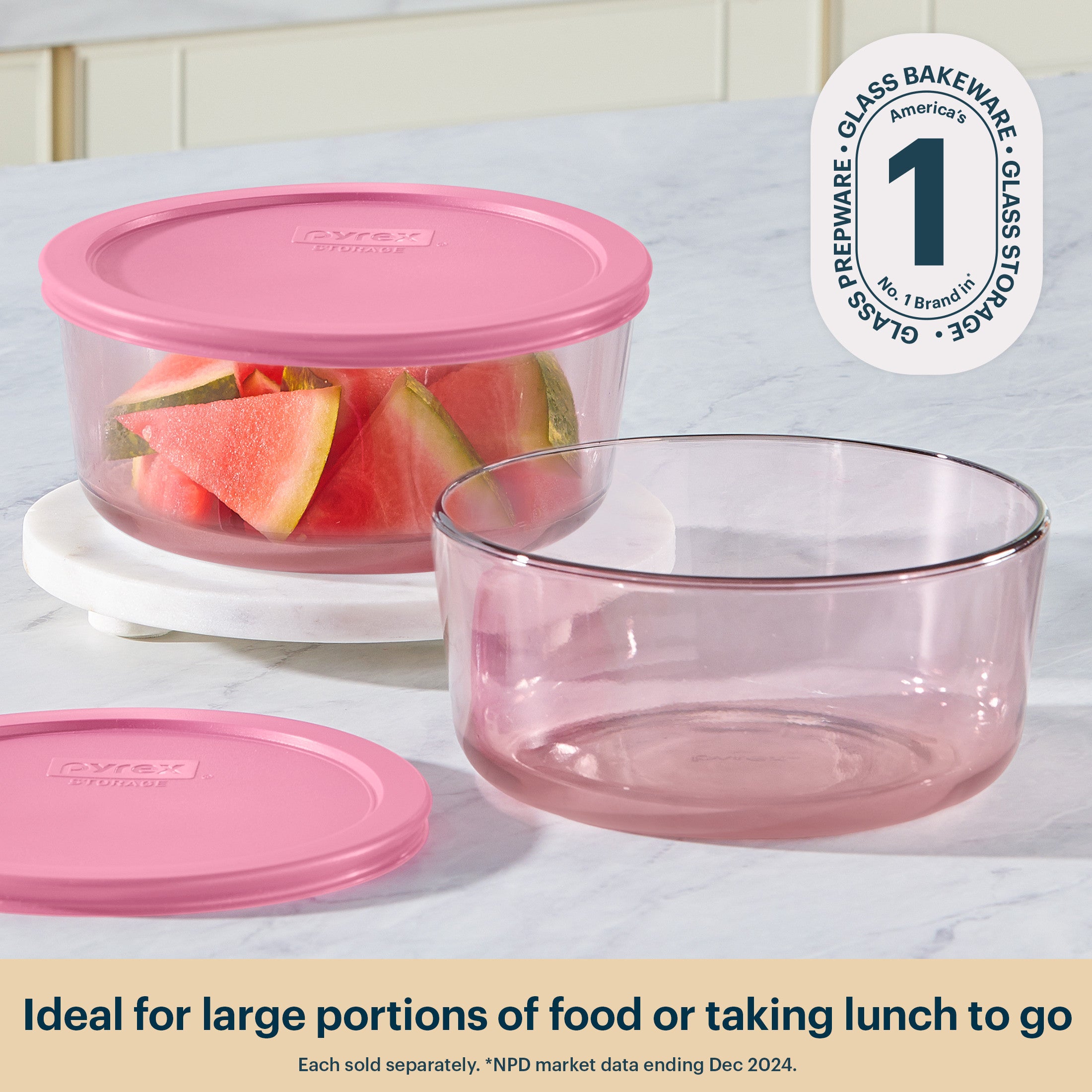 Pyrex? Simply Store? Tinted Glass 7-cup Round Storage Container with Lid. Pink - Image 3