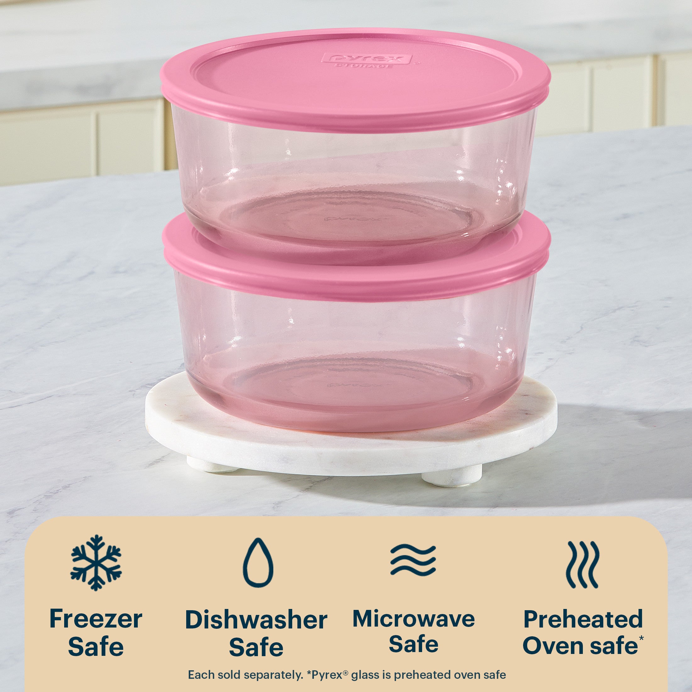 Pyrex® Simply Store® Tinted Glass 7-cup Round Storage Container with Lid. Pink - Image 4