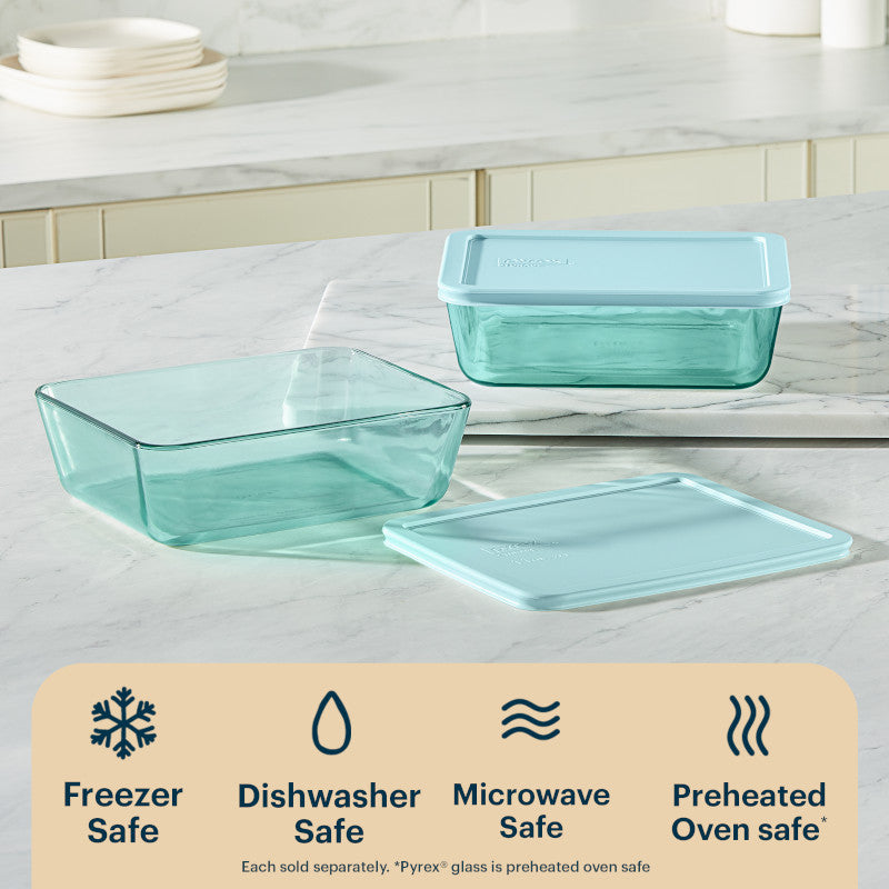 Pyrex® Simply Store® Tinted Glass 11-cup Rectangle Storage Container with Lid. Aqua - Image 4