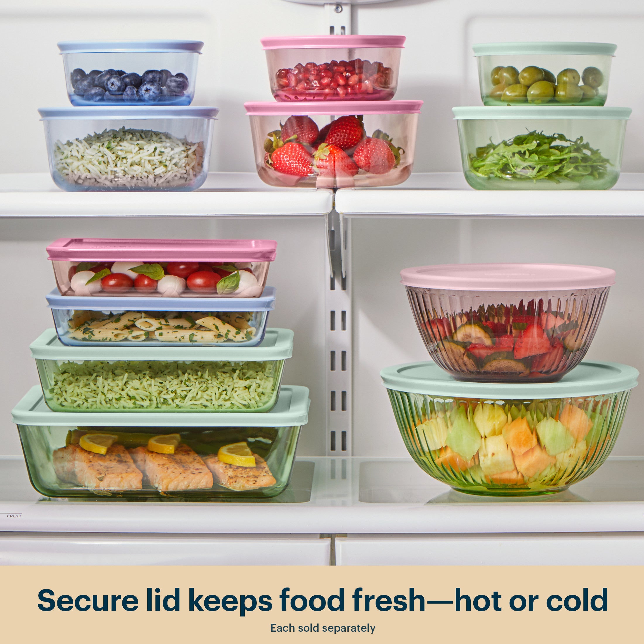 Pyrex® Sculpted Tinted Glass Mixing Bowls with Lids. 6-pc Set. Mixed Colors - Image 6