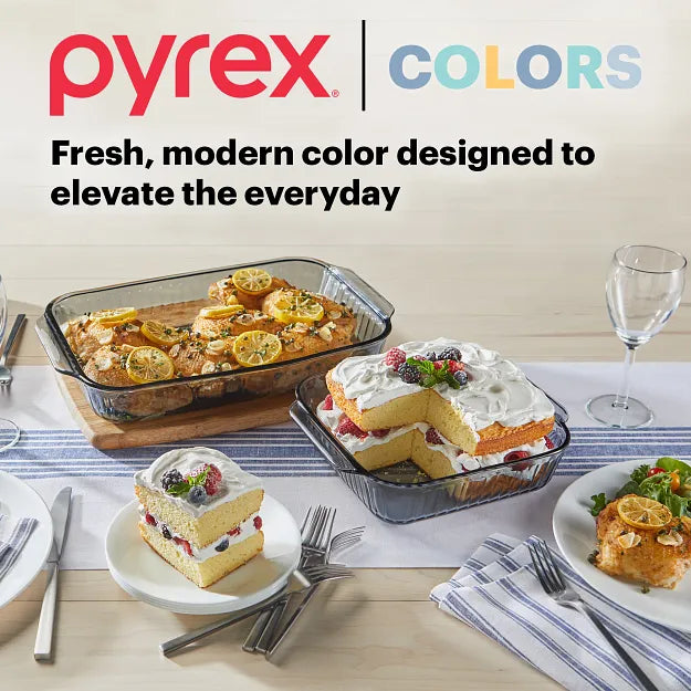 Pyrex? Colors Sculpted Tinted 4-piece Baking Set with Plastic Lids. Smoke - Image 5