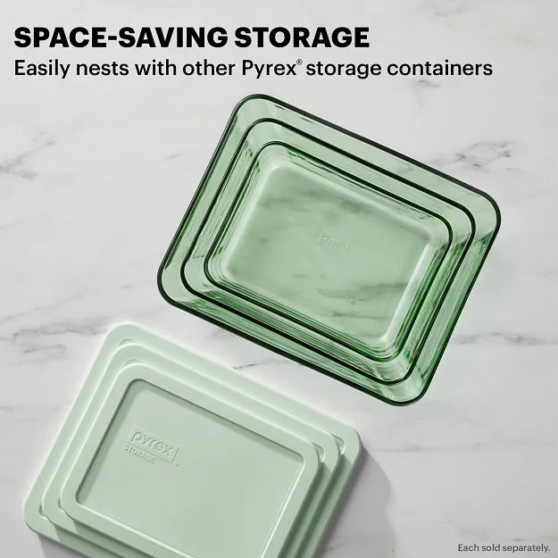 Pyrex? Simply Store? Tinted 4-piece Rectangle Storage Set with Green Plastic Lids - Image 3