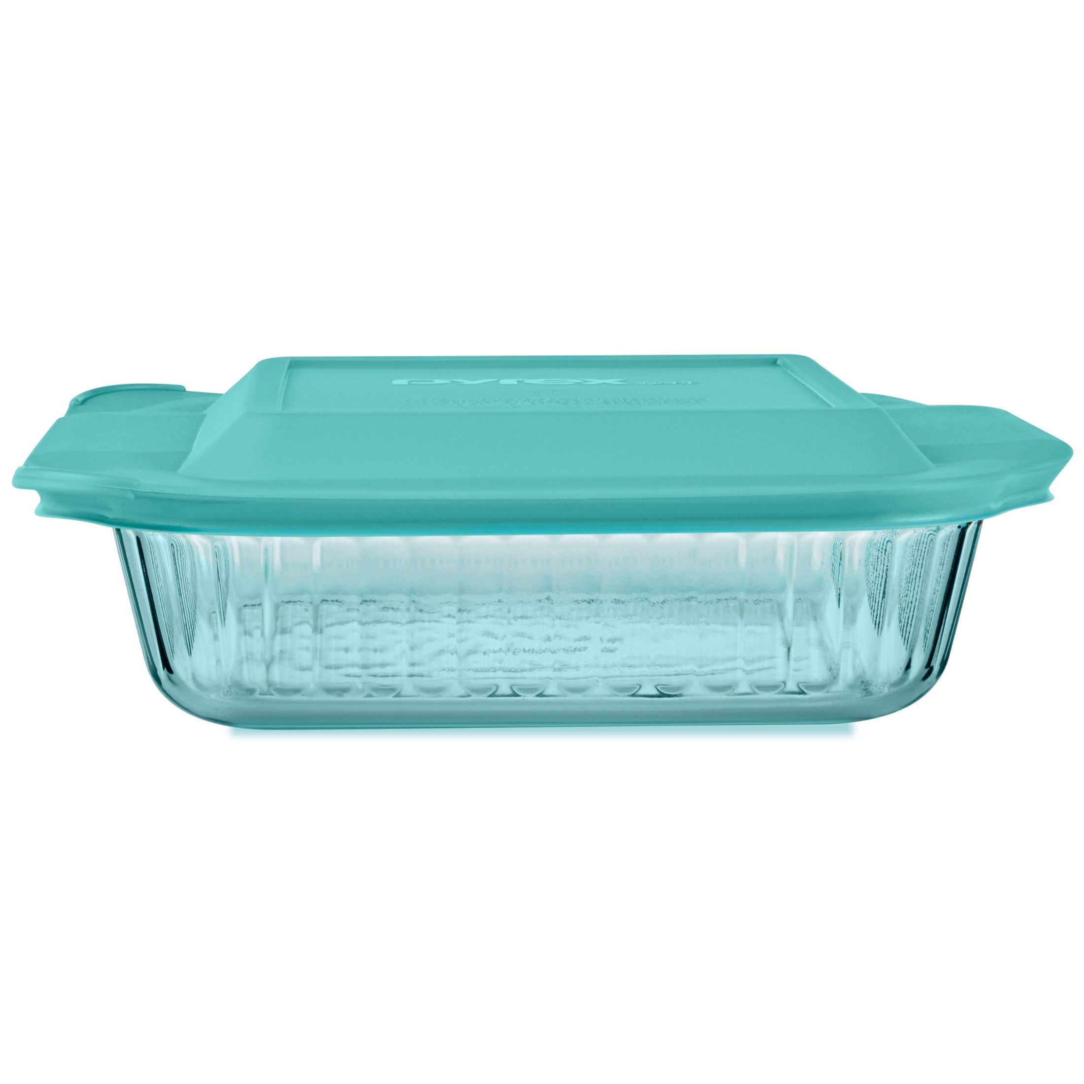 Pyrex® Sculpted Tinted Glass 8 Square Baking Dish with Lid. Aqua