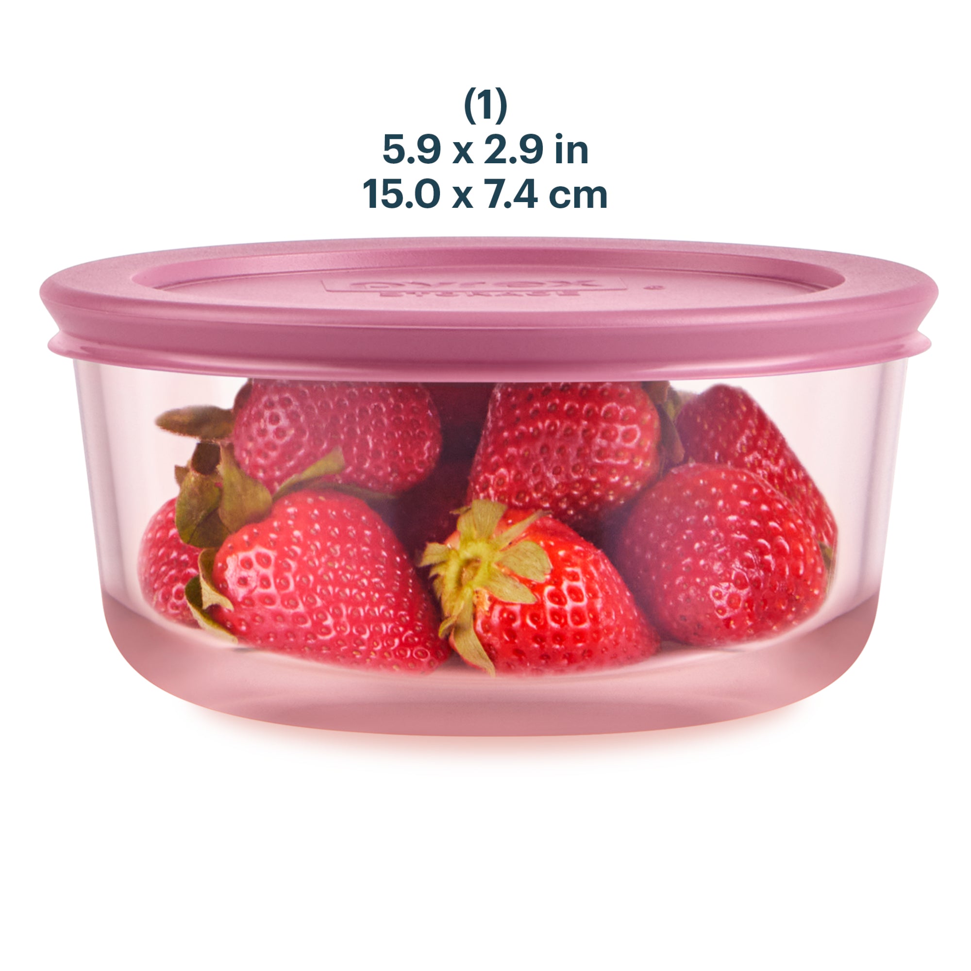Pyrex Simply Store Tinted Glass 4-cup Round Storage Container with Lid. Pink - Image 2