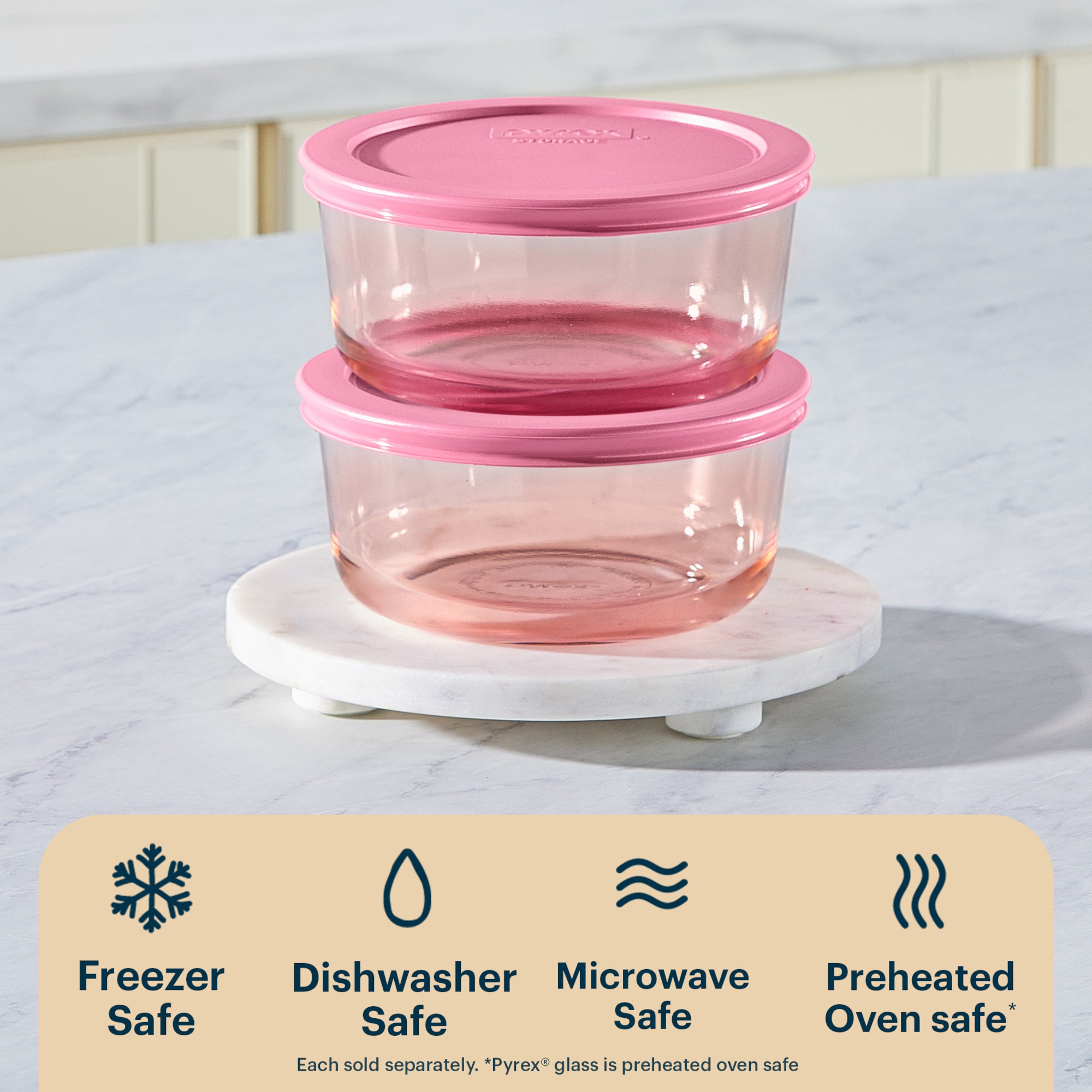 Pyrex Simply Store Tinted Glass 4-cup Round Storage Container with Lid. Pink - Image 4