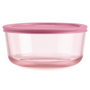Pyrex Simply Store Tinted Glass 7-cup Round Storage Container with Lid. Pink