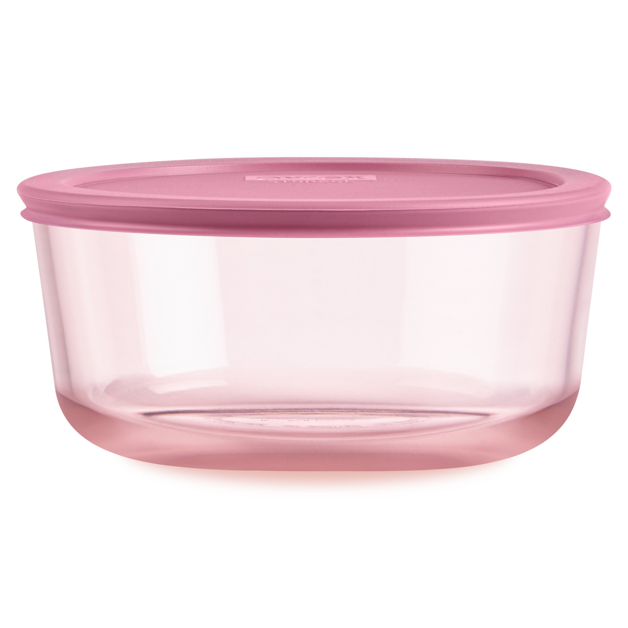 Pyrex Simply Store Tinted Glass 7-cup Round Storage Container with Lid. Pink