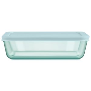 Pyrex Simply Store Tinted Glass 6-cup Rectangle Storage Container with Lid. Aqua