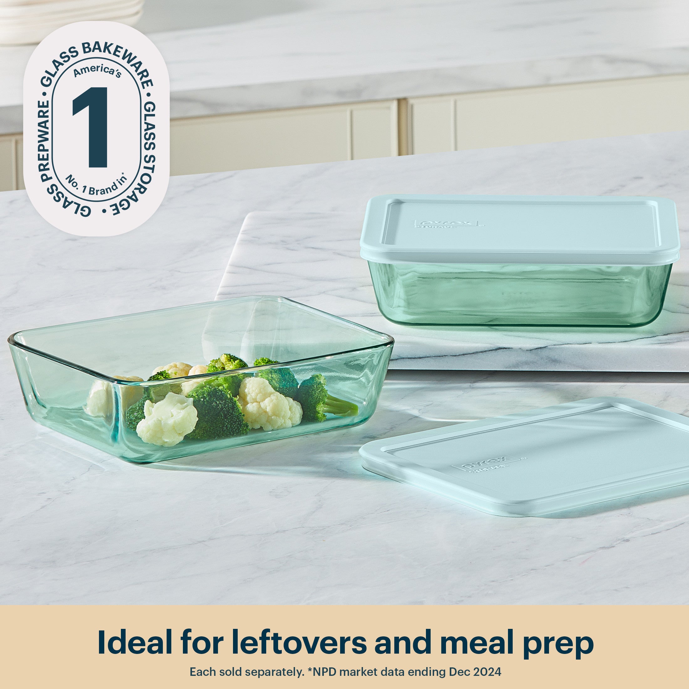 Pyrex? Simply Store? Tinted Glass 6-cup Rectangle Storage Container with Lid. Aqua - Image 3