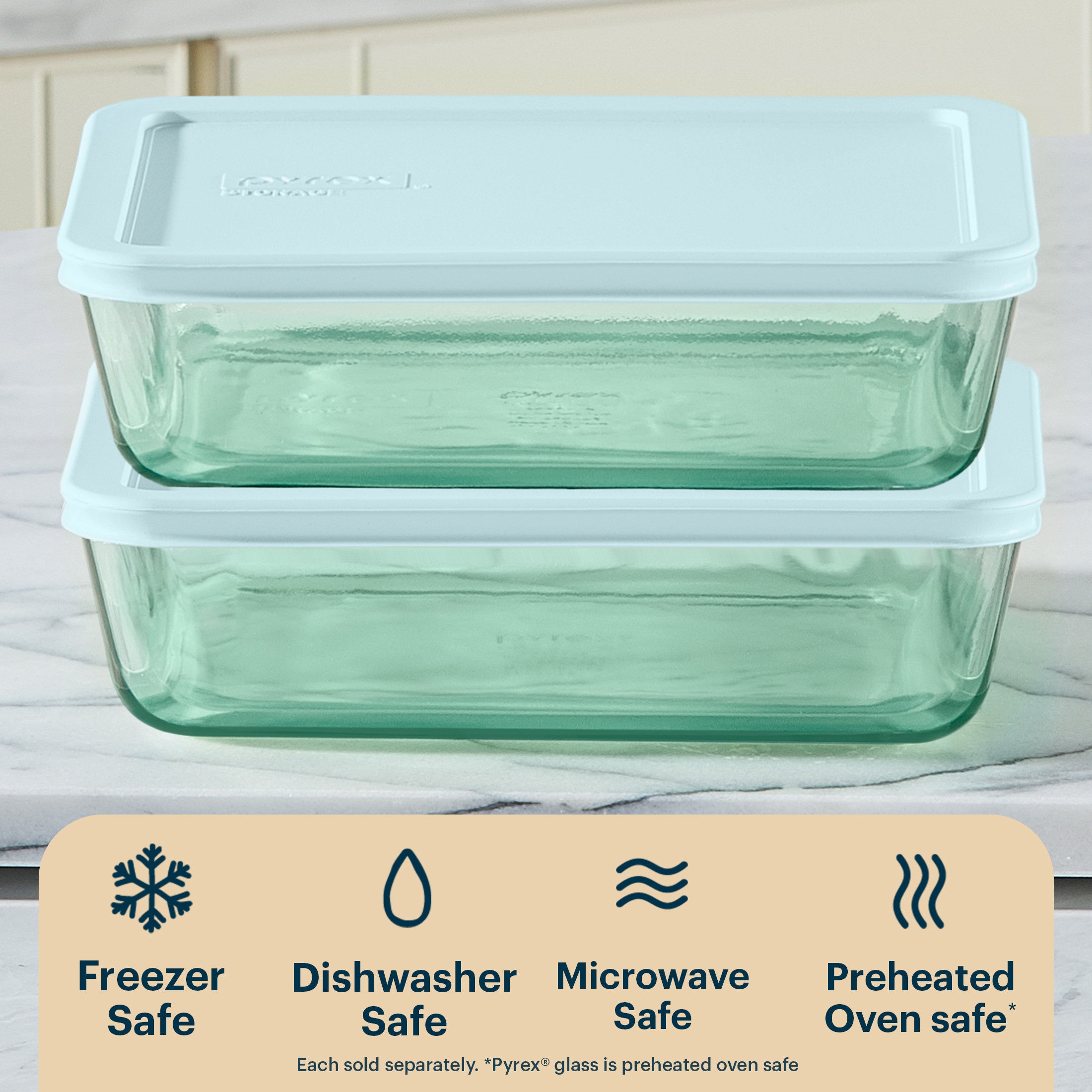 Pyrex Simply Store Tinted Glass 6-cup Rectangle Storage Container with Lid. Aqua - Image 4