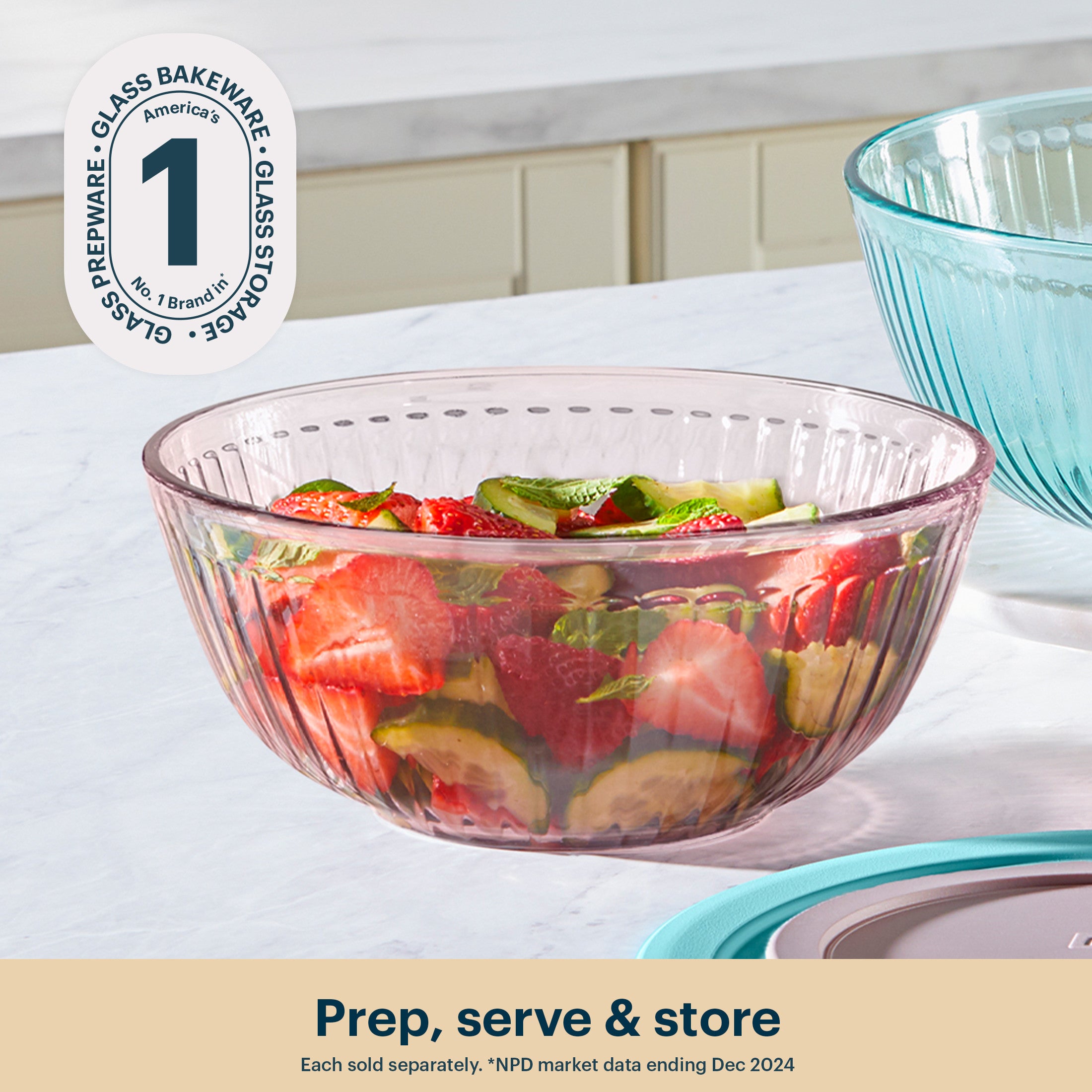 Pyrex Sculpted Tinted Glass 2.3QT Mixing Bowl with Lid. Pink - Image 3