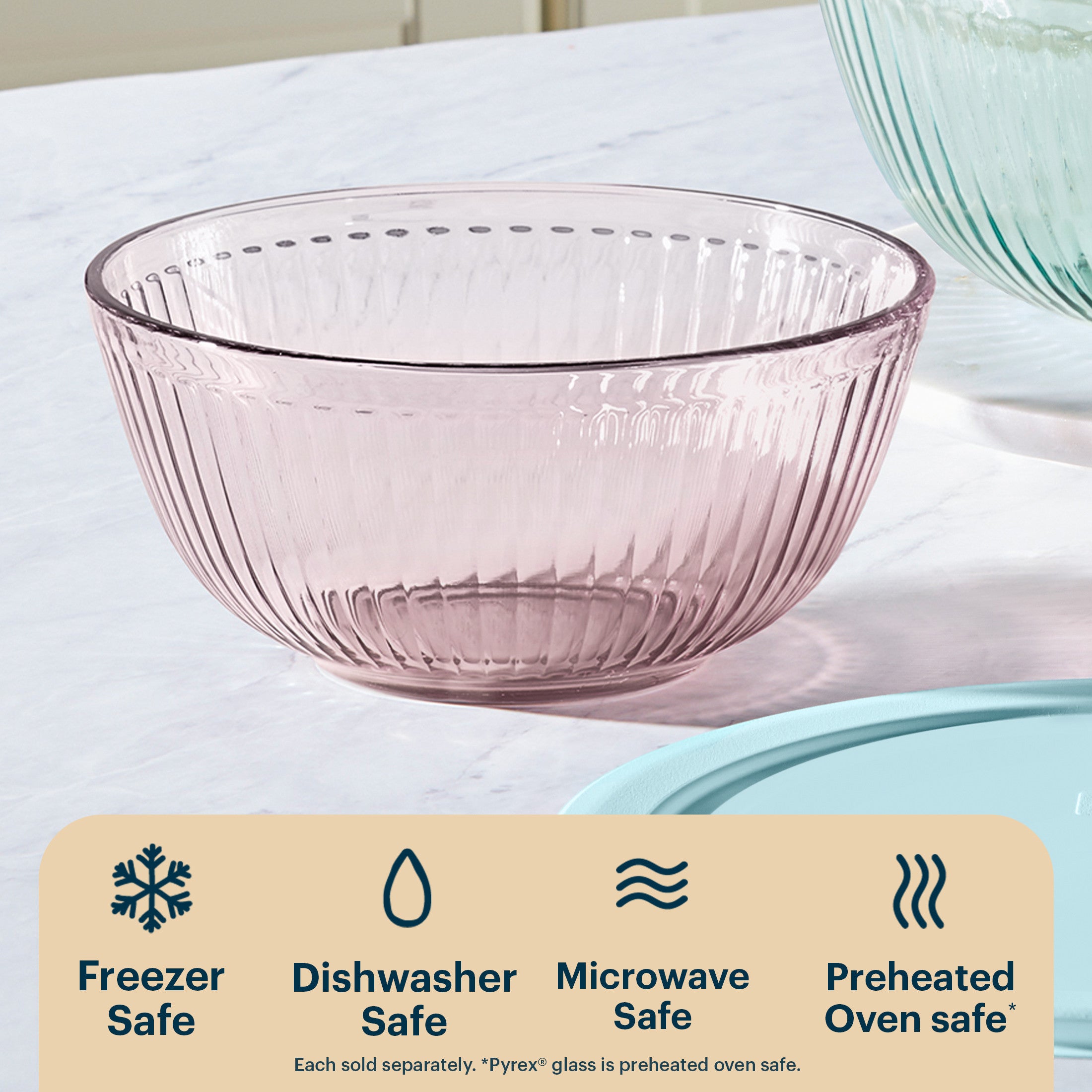 Pyrex Sculpted Tinted Glass 2.3QT Mixing Bowl with Lid. Pink - Image 4