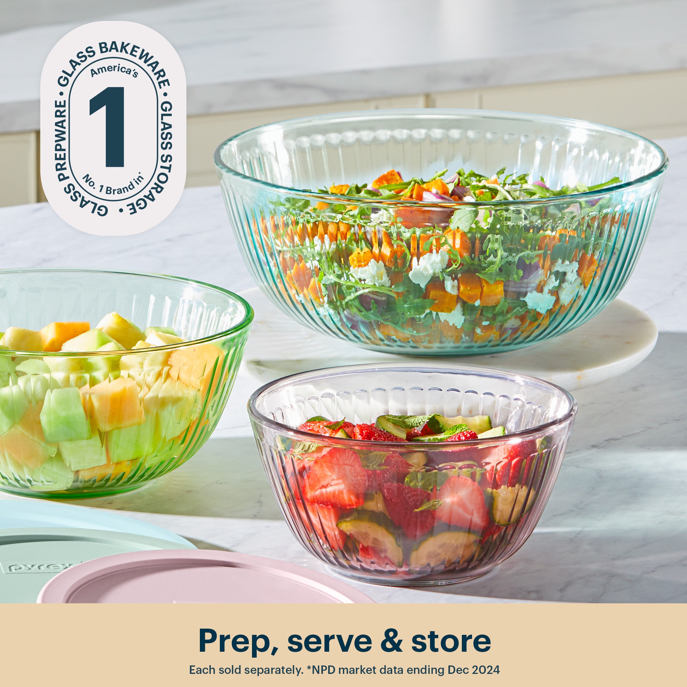 Pyrex Colors Sculpted Tinted 4.5-quart Mixing Bowl with Lid. Aqua - Image 3