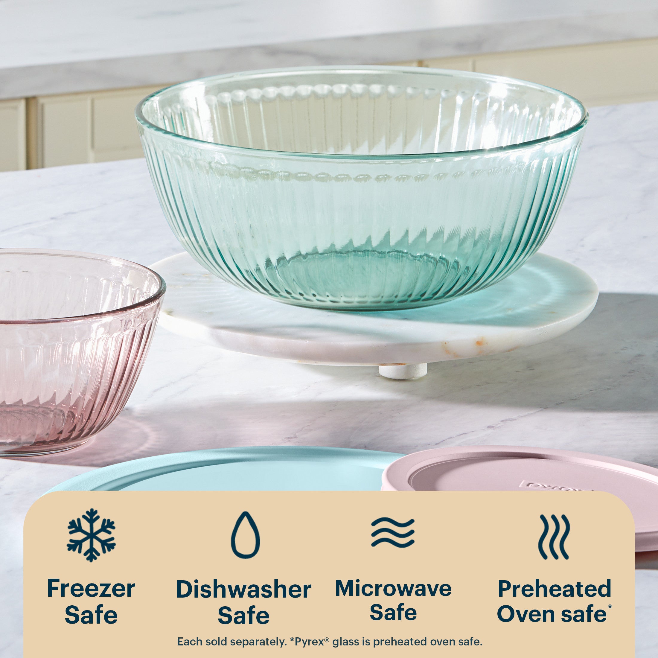 Pyrex Colors Sculpted Tinted 4.5-quart Mixing Bowl with Lid. Aqua - Image 4