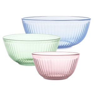 Pyrex Colors Sculpted Tinted 3-piece Mixing Bowl Set. No Lid (Pink.Green.Blue)