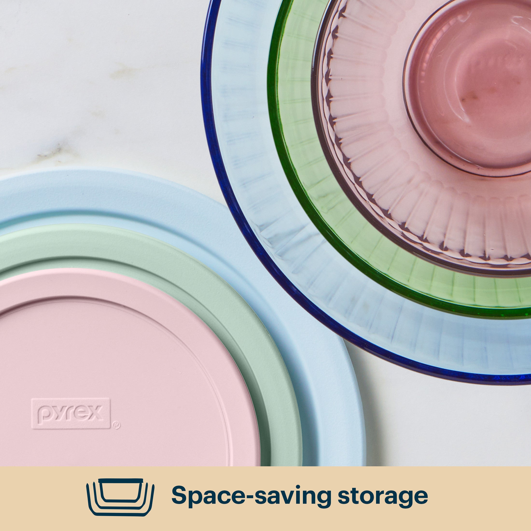 Pyrex? Sculpted Tinted Glass Mixing Bowls with Lids. 6-pc Set. Mixed Colors - Image 5
