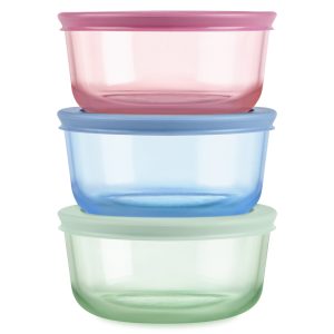 Pyrex Simply Store Tinted Glass 2-cup Round Storage Containers. 6-pc Set. Mixed Colors