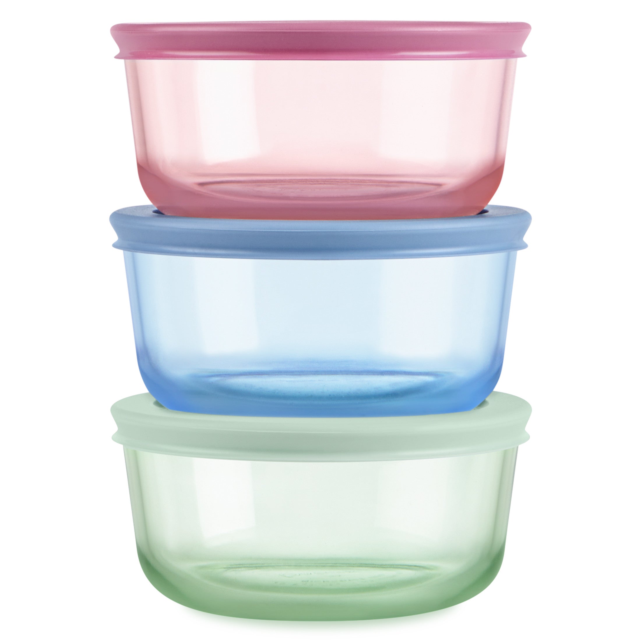 Pyrex Simply Store Tinted Glass 2-cup Round Storage Containers. 6-pc Set. Mixed Colors