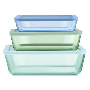 Pyrex Simply Store Tinted Glass Rectangle Storage Containers. 6-pc Set. Mixed Colors
