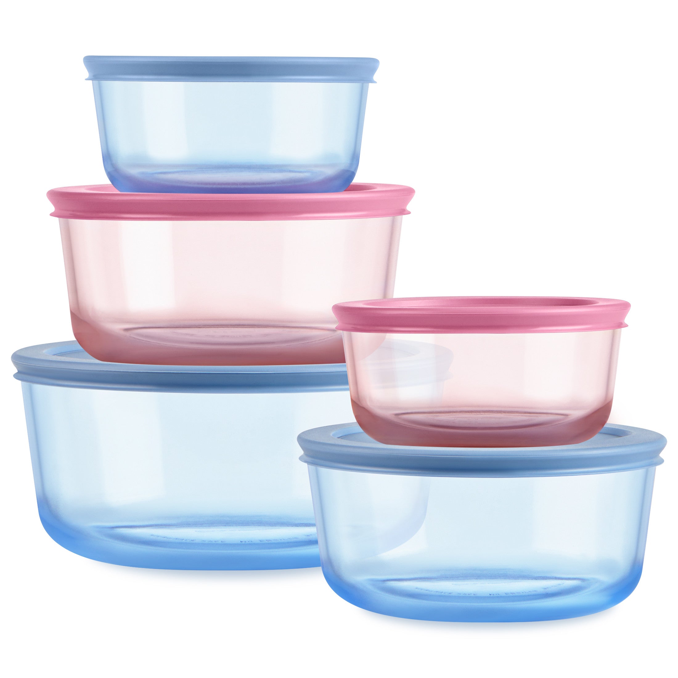 Pyrex Simply Store Tinted Glass Round Storage Containers. 10-pc Set. Mixed Colors