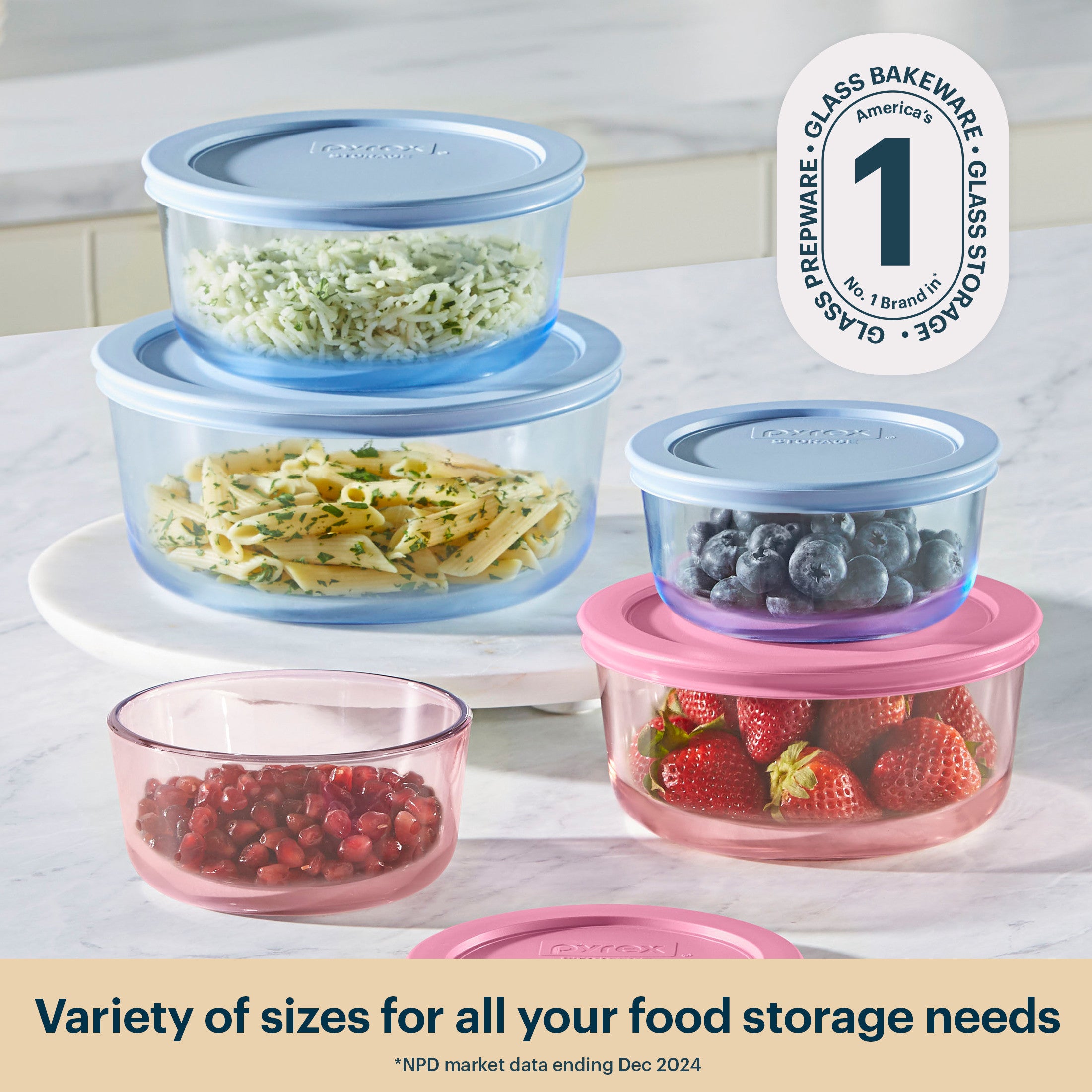 Pyrex? Simply Store? Tinted Glass Round Storage Containers. 10-pc Set. Mixed Colors - Image 2