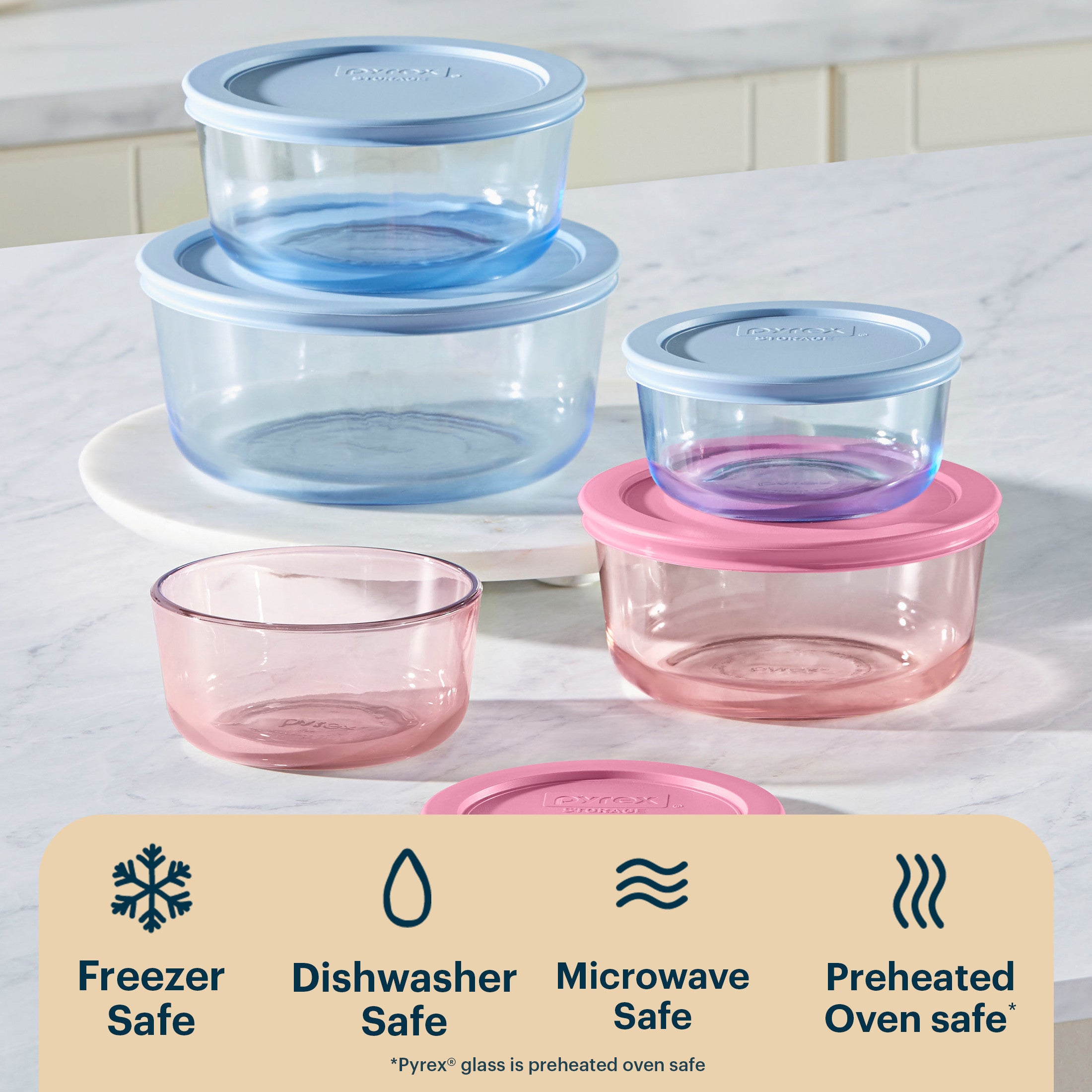 Pyrex Simply Store Tinted Glass Round Storage Containers. 10-pc Set. Mixed Colors - Image 4