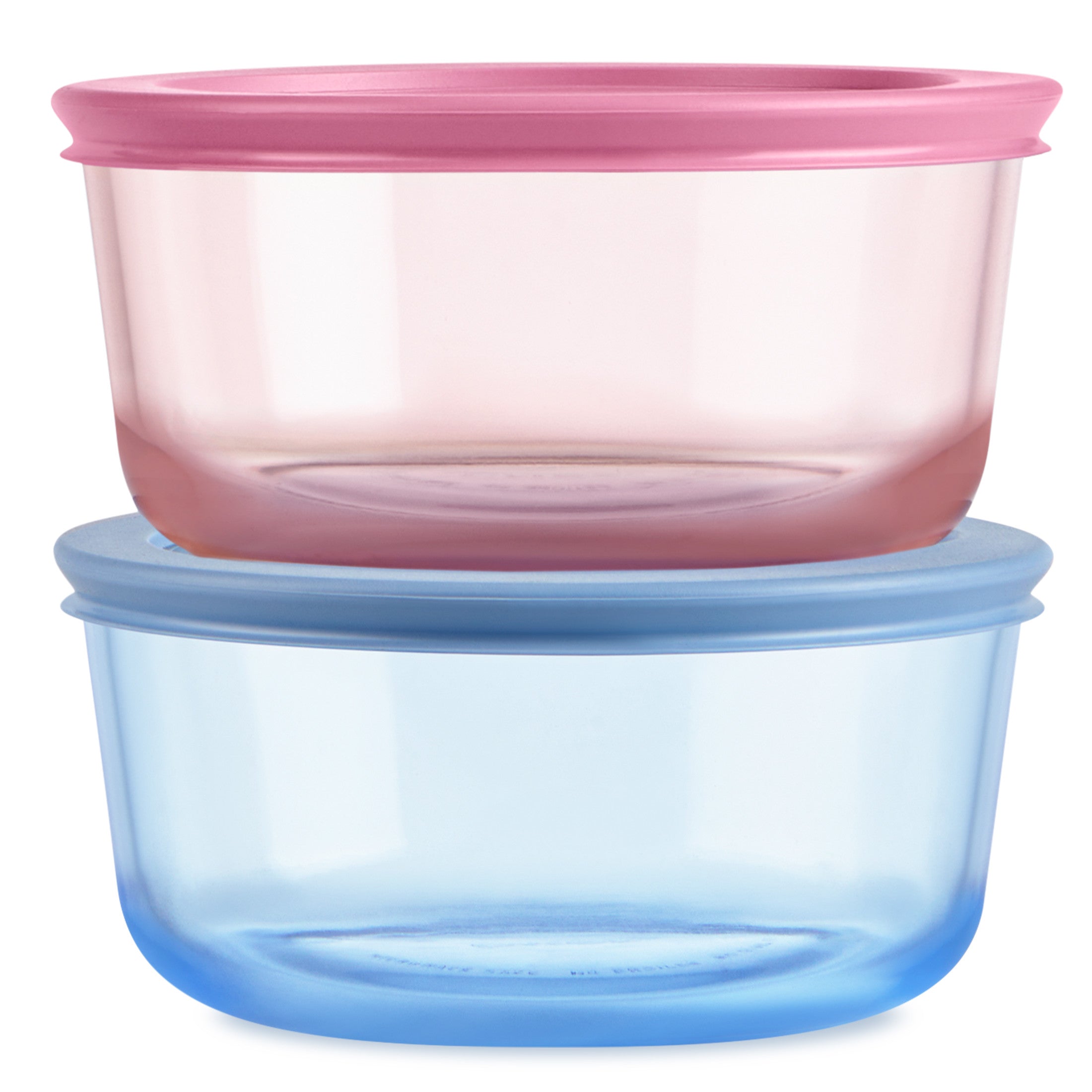 Pyrex? Simply Store? Tinted Glass 4-cup Round Storage Containers. 4-pc Set. Mixed Colors