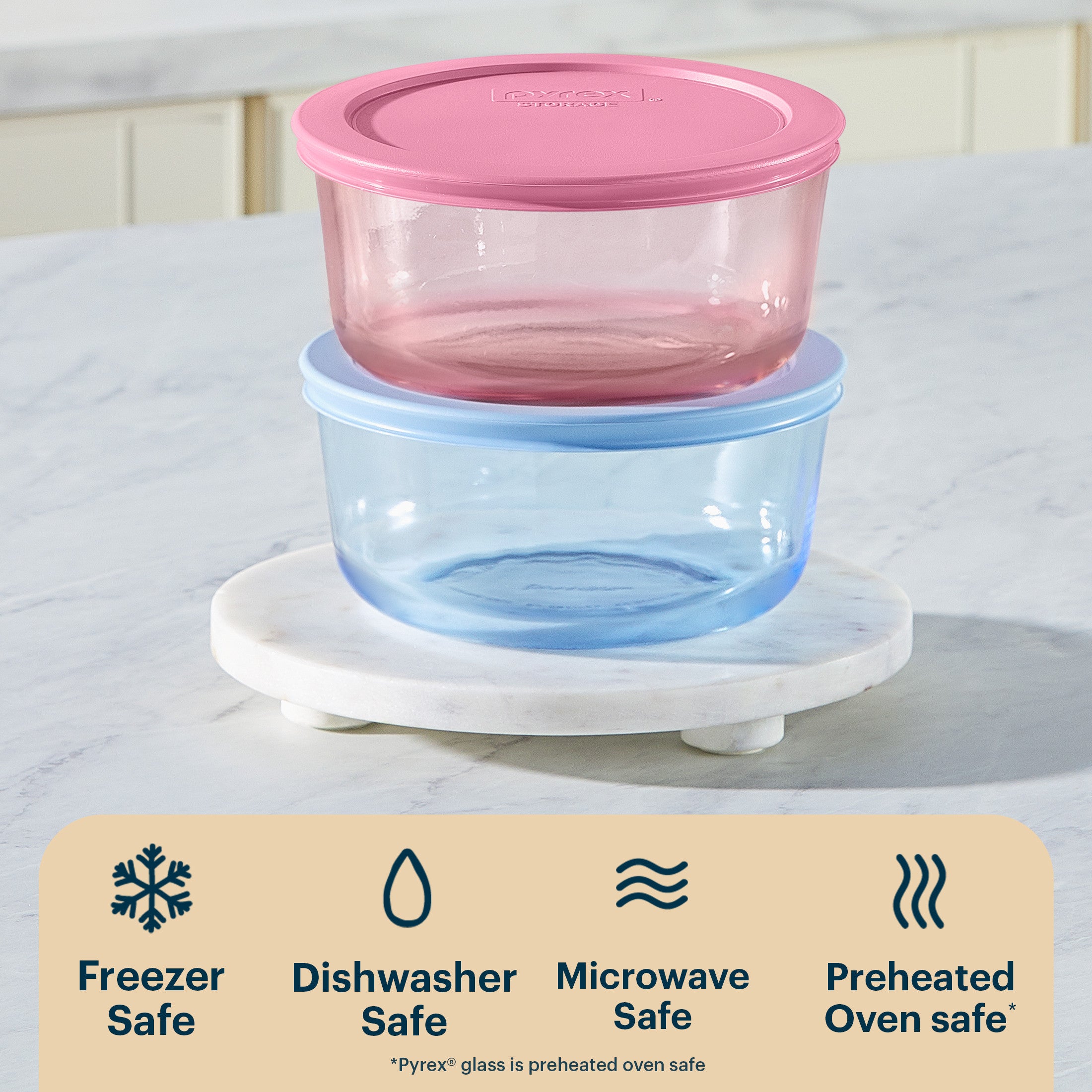 Pyrex Simply Store Tinted Glass 4-cup Round Storage Containers. 4-pc Set. Mixed Colors - Image 4
