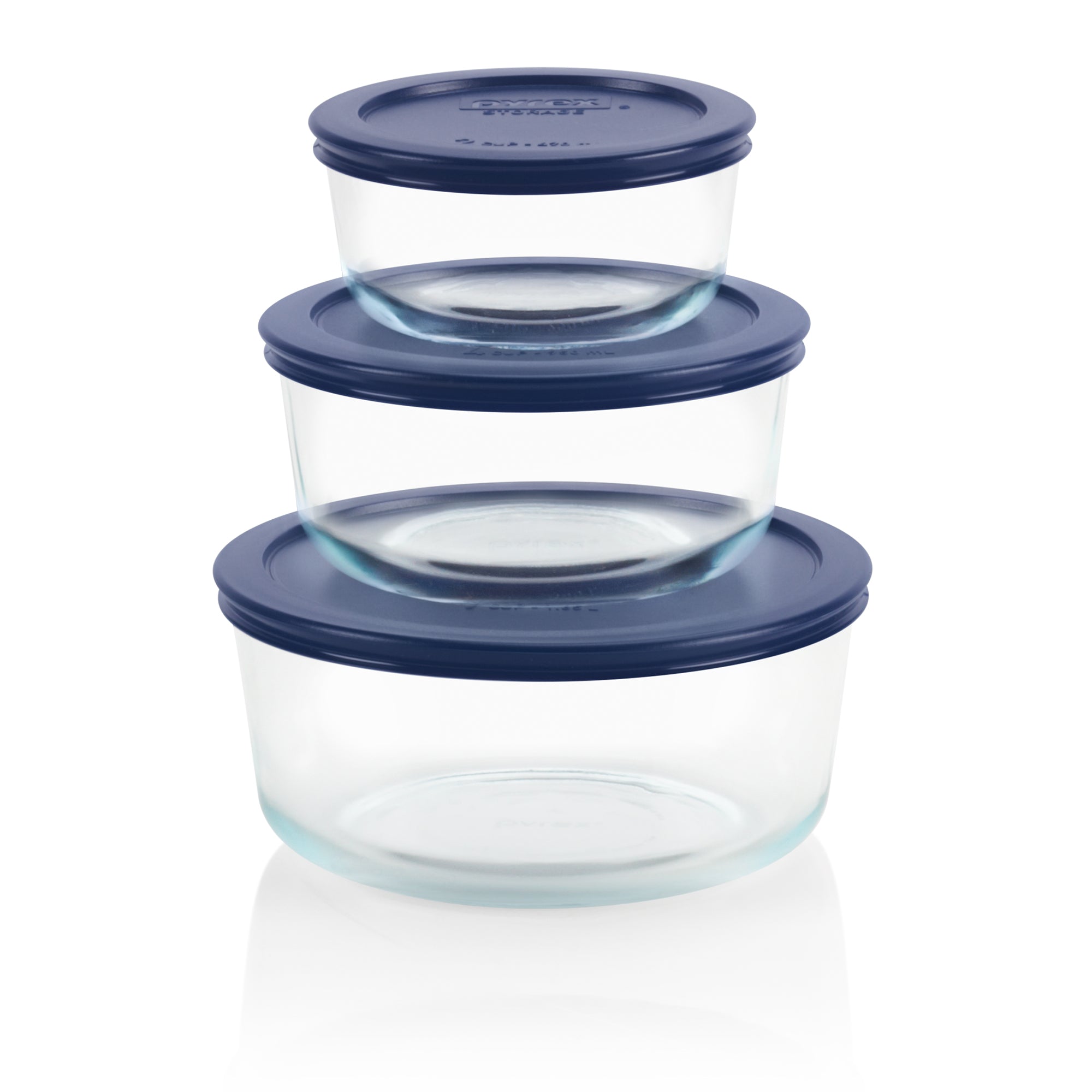 Pyrex Simply Store 6-piece Round Glass Food Storage Container Set with Blue Lids