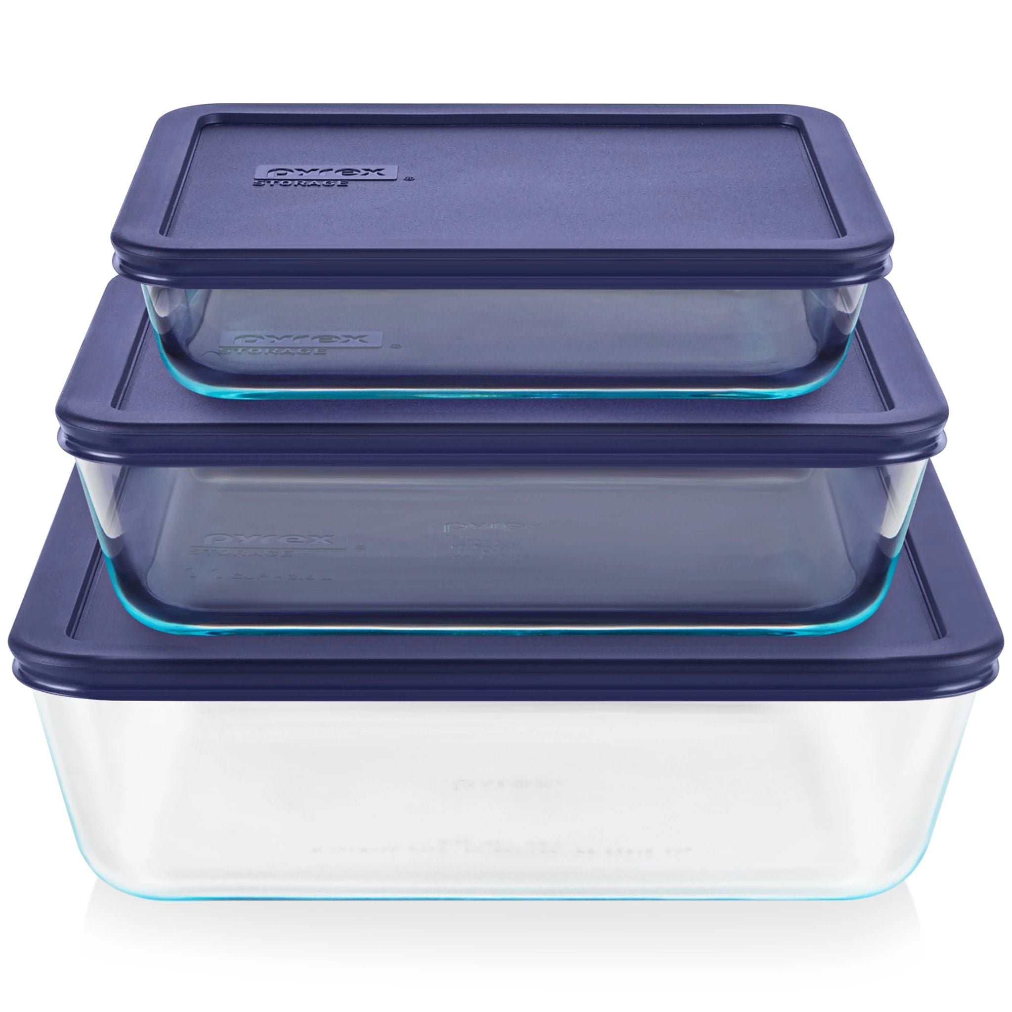 Pyrex Simply Store 6-piece Rectangular Glass Storage Set with Blue Lids