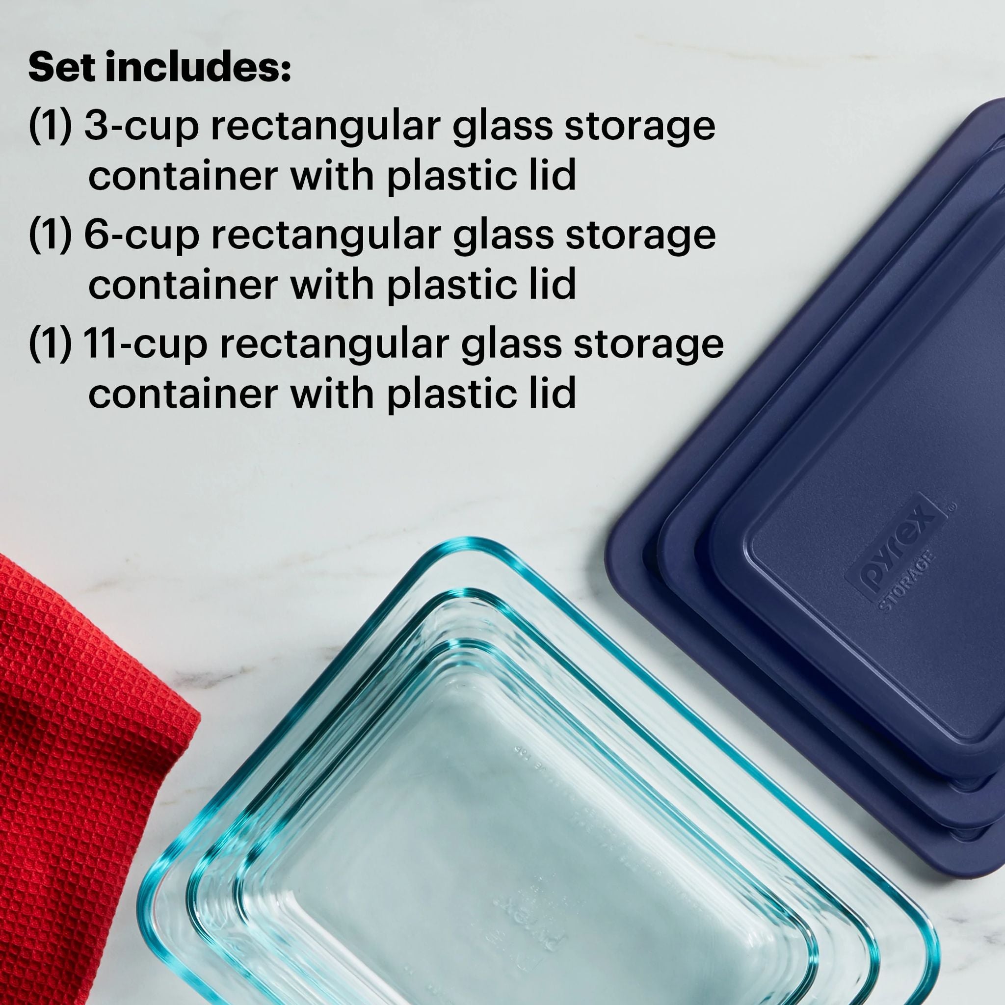 Pyrex Simply Store 6-piece Rectangular Glass Storage Set with Blue Lids - Image 3