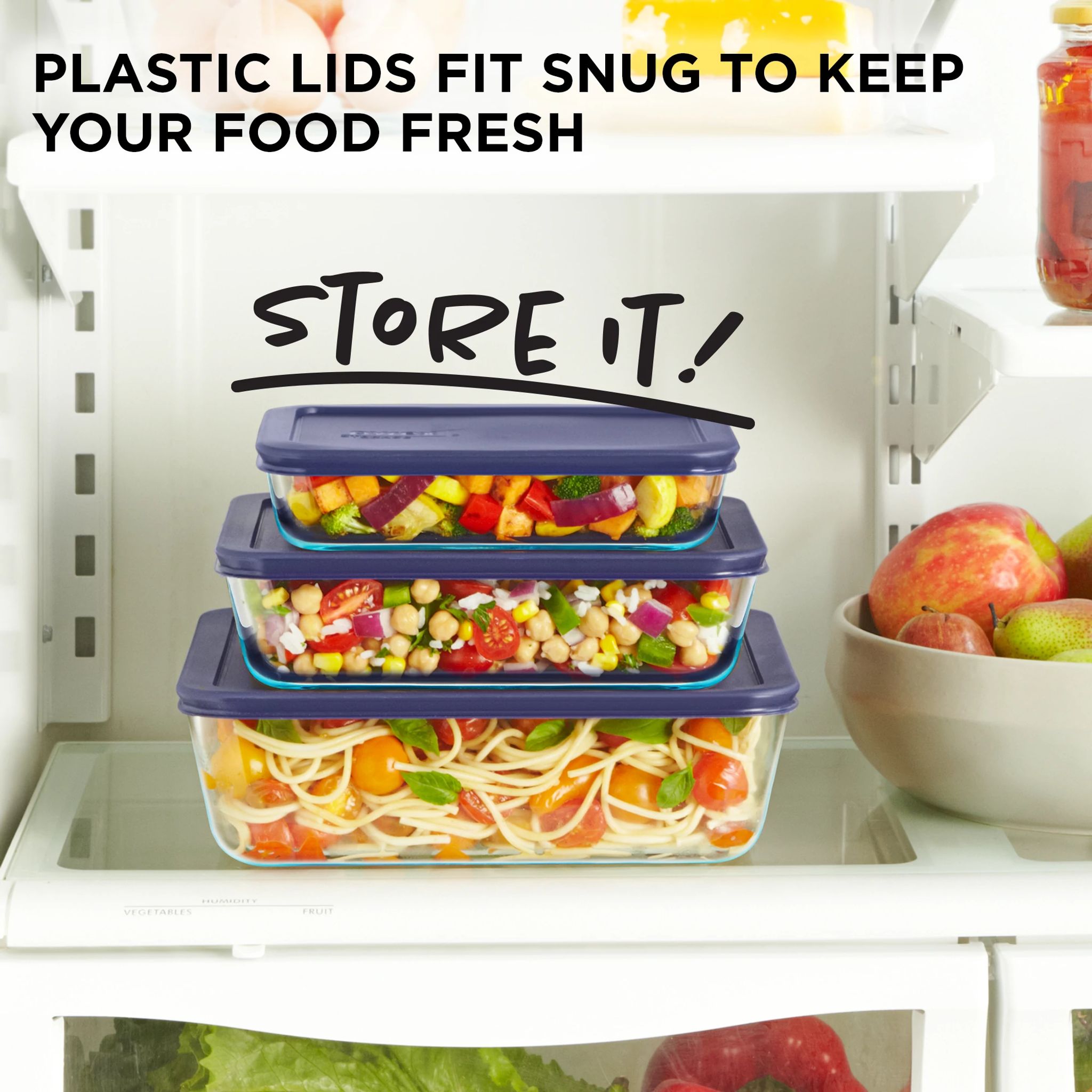 Pyrex Simply Store 6-piece Rectangular Glass Storage Set with Blue Lids - Image 4