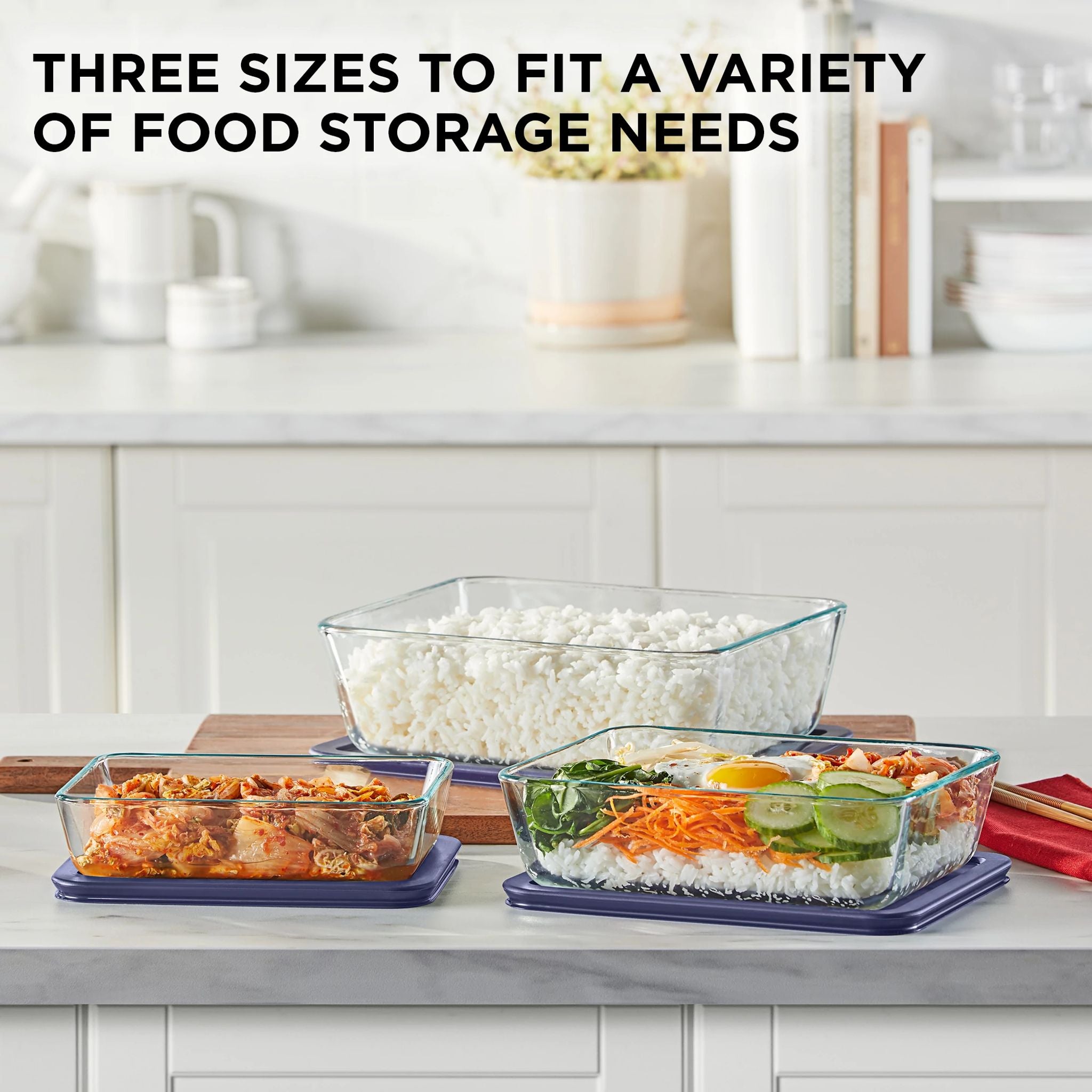 Pyrex Simply Store 6-piece Rectangular Glass Storage Set with Blue Lids - Image 2