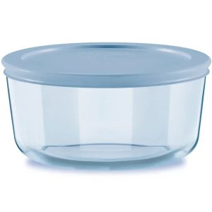 Pyrex Simply Store Tinted 4-cup Round Storage with Blue Plastic Lid