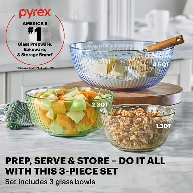 Pyrex Colors Sculpted Tinted 3-piece Mixing Bowl Set - Image 2