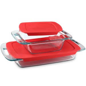 Pyrex? Easy Grab? 4-piece Glass Bakeware Set with Red Lids