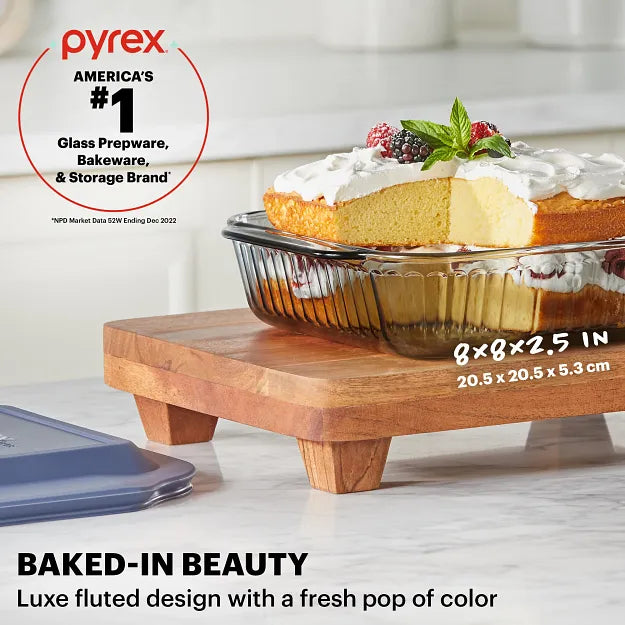 Pyrex Colors Sculpted Tinted 8 Square Baking Dish with Plastic Lid. Smoke - Image 2