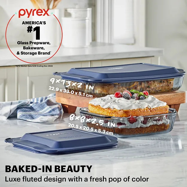 Pyrex Colors Sculpted Tinted 4-piece Baking Set with Plastic Lids. Smoke - Image 3