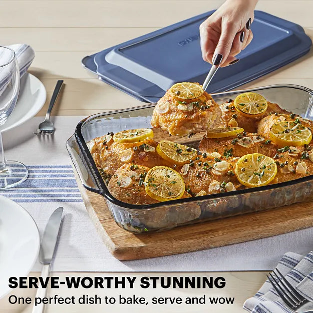 Pyrex Colors Sculpted Tinted 4-piece Baking Set with Plastic Lids. Smoke - Image 2