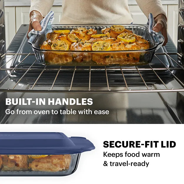Pyrex Colors Sculpted Tinted 4-piece Baking Set with Plastic Lids. Smoke - Image 4