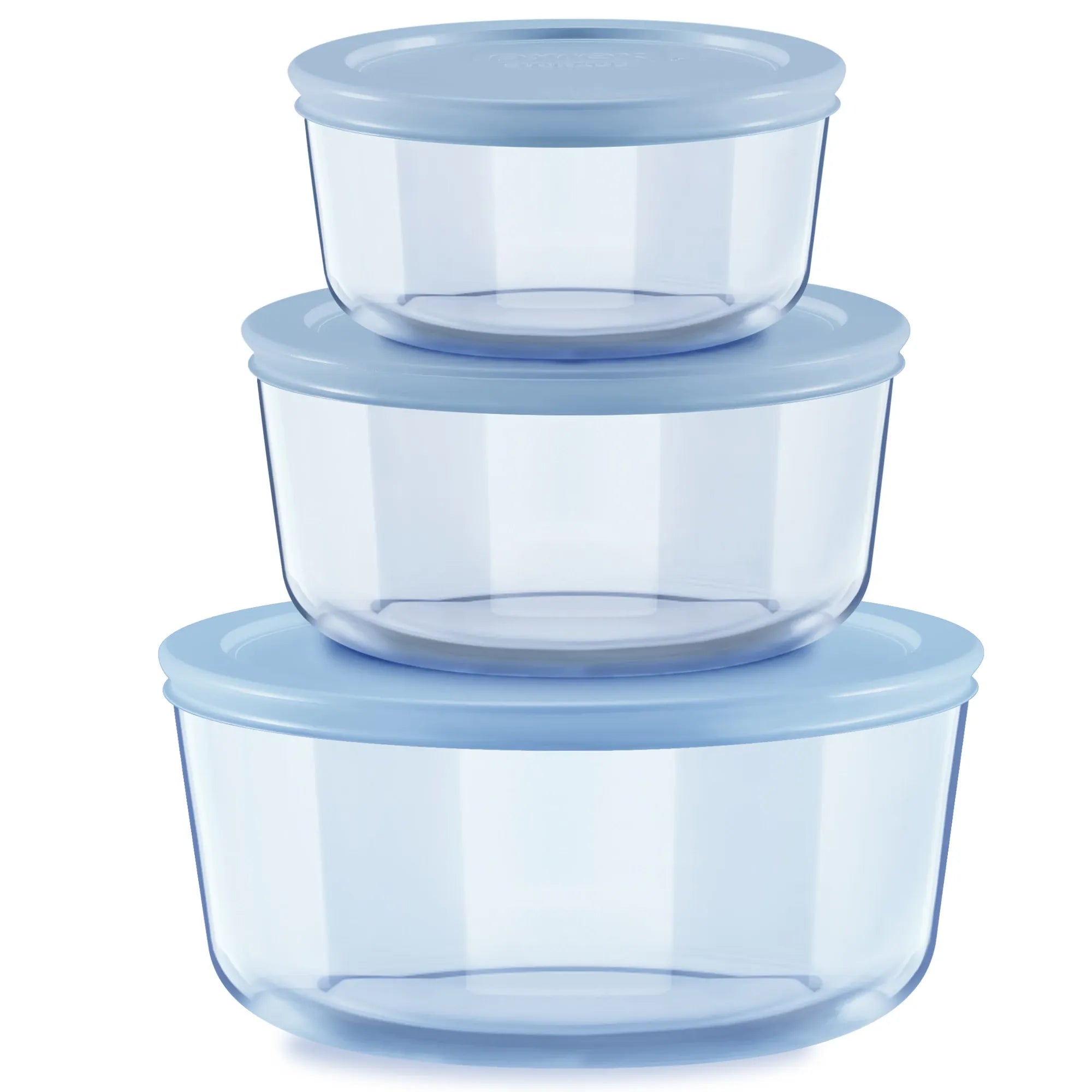 Pyrex Simply Store Tinted 6-piece Round Storage Set with Blue Plastic Lids