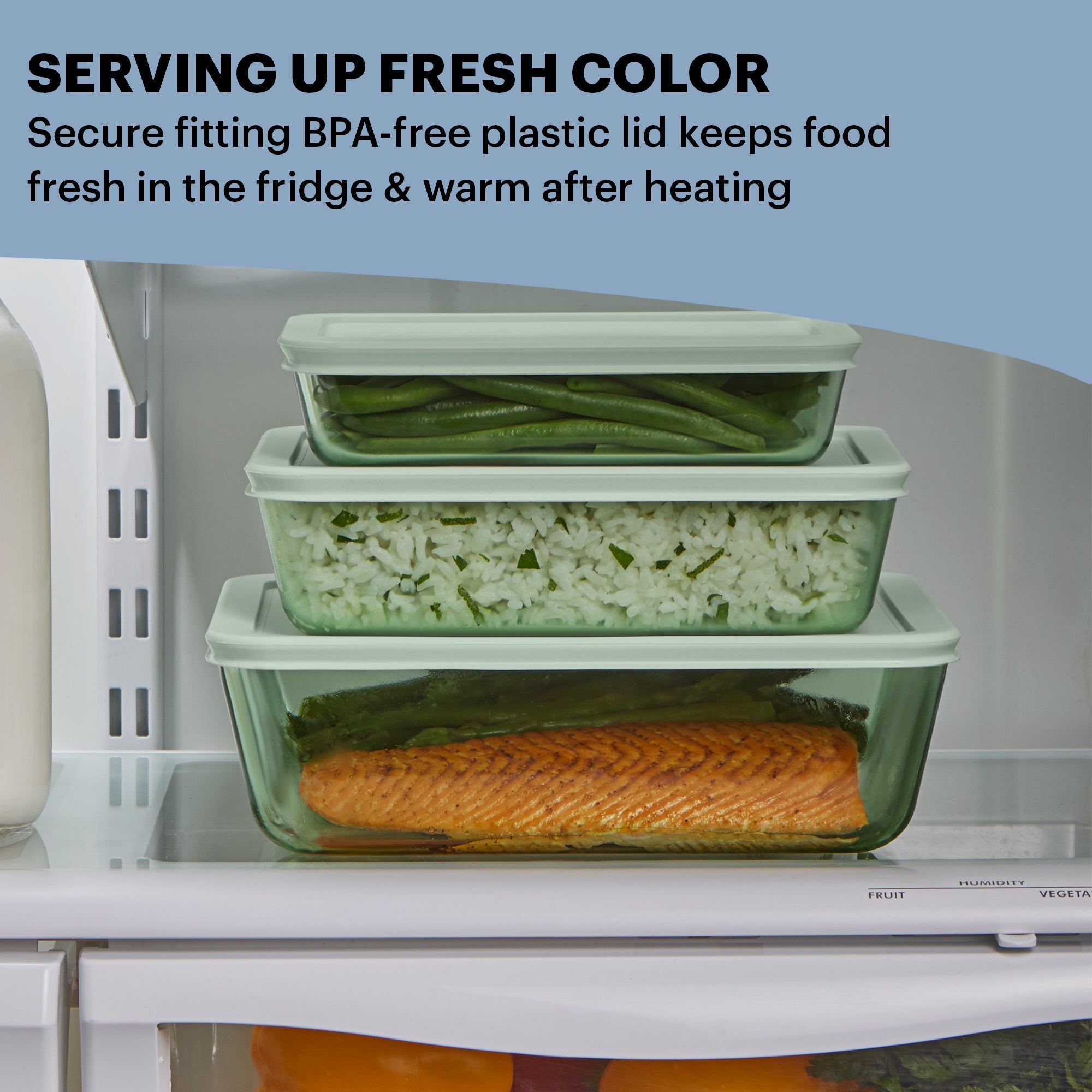 Pyrex Simply Store Tinted 6-piece Rectangle Storage Set with Plastic Lids. Green - Image 4