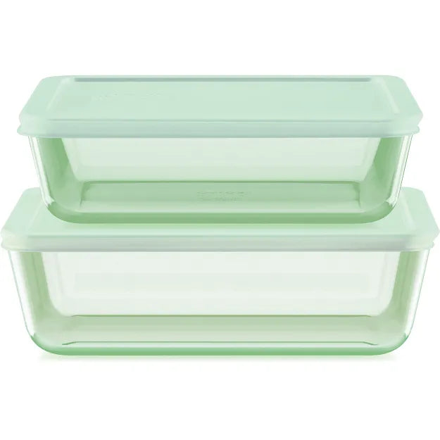 Pyrex Simply Store Tinted 4-piece Rectangle Storage Set with Green Plastic Lids