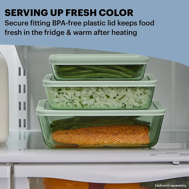 Pyrex Simply Store Tinted 4-piece Rectangle Storage Set with Green Plastic Lids - Image 4
