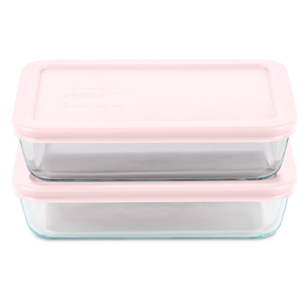 Pyrex® Simply Store® 4-piece 3-cup Rectangle Glass Storage Set with Pink Lids