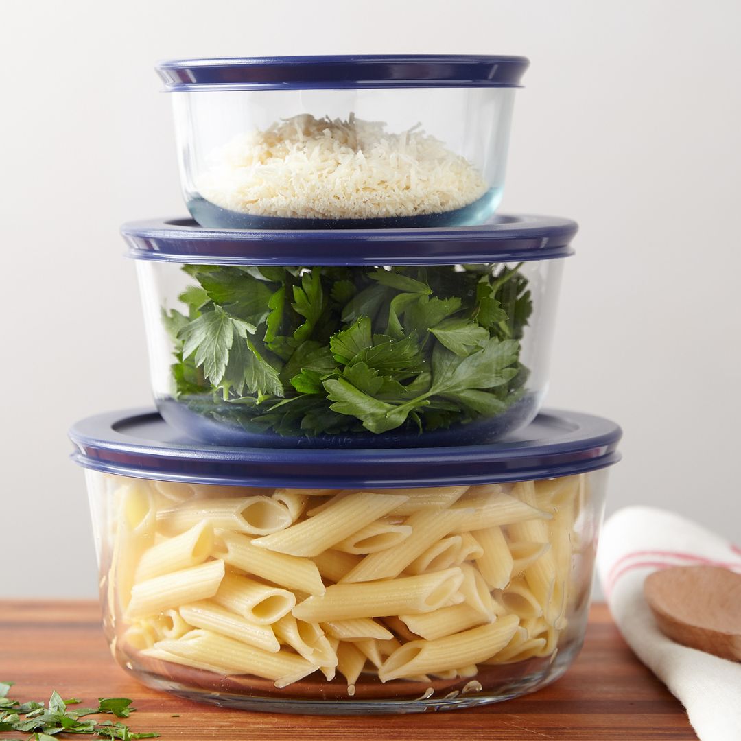Pyrex Simply Store 6-piece Round Glass Food Storage Container Set with Blue Lids - Image 2