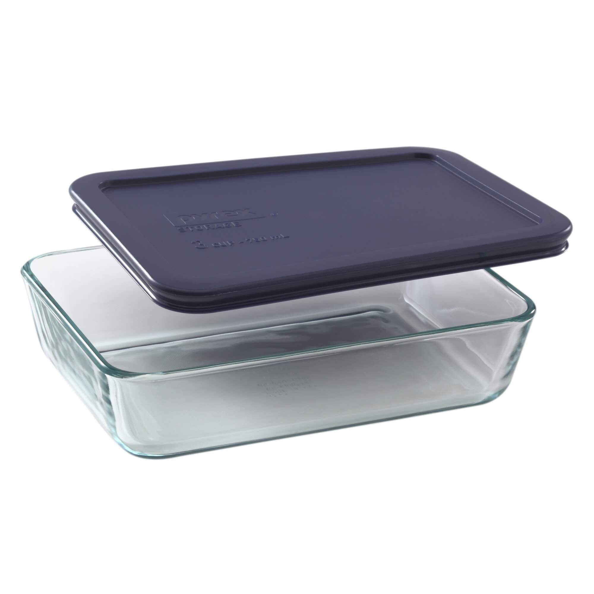 Pyrex Simply Store 3-cup Rectangular Glass Food Storage Container with Blue Lid